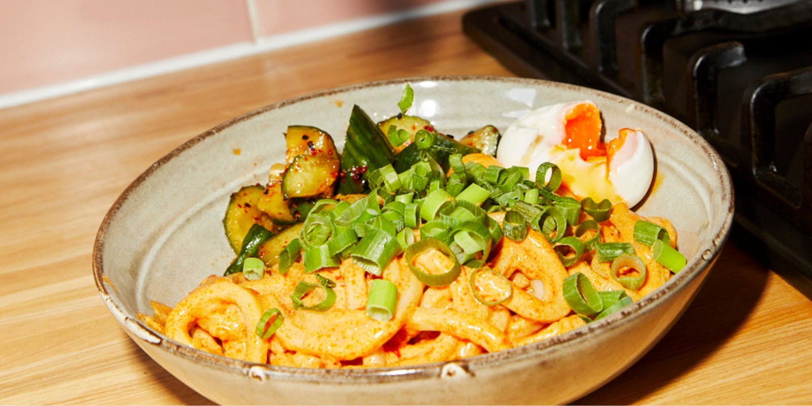 Spicy Garlic Butter Udon with Smashed Cucumber